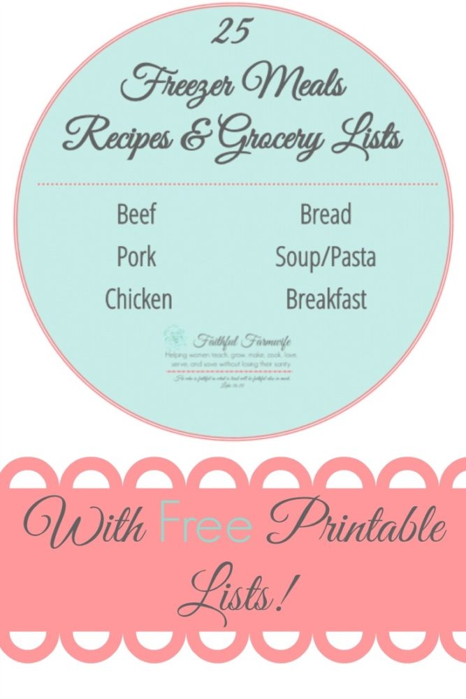 25 Freezer Meals- Recipes & Grocery Lists